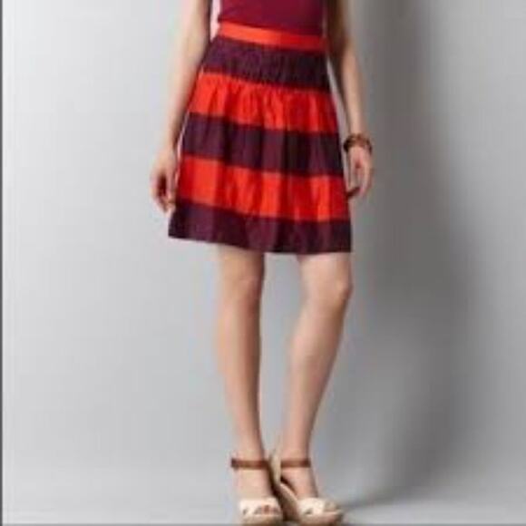 Ann Taylor LOFT Red Purple Linen Striped A-line Mini Skirt Coastal Prep Size 2P - Picture 1 of 8